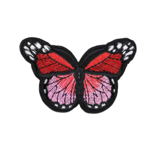 Aplicatie termoadeziva brodata Crisalida, 48 x 70 mm, fluture Roz-rosu