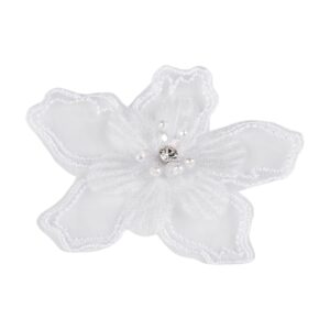 Floare textila cu margele pentru decorare haine, diametru 8 cm, Alb