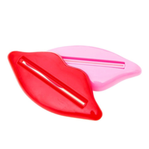 Set 2 bucati dispozitiv pentru stors tub pasta de dinti sau cosmetice, in forma de buze, 9.6x4cm, rosu si roz